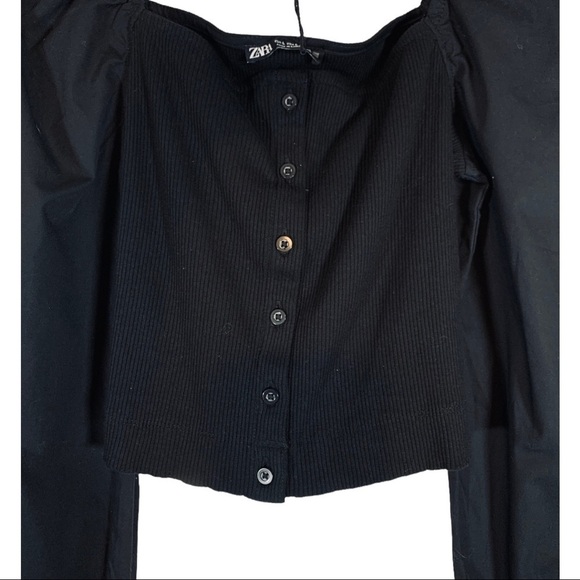 Zara Off the Shoulder Puff Sleeve Corset Top Size L NWT - Picture 6 of 7